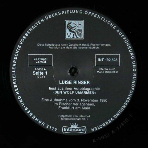 Luise Rinser liest aus ihrer Autobiographie "Den Wolf umarmen"