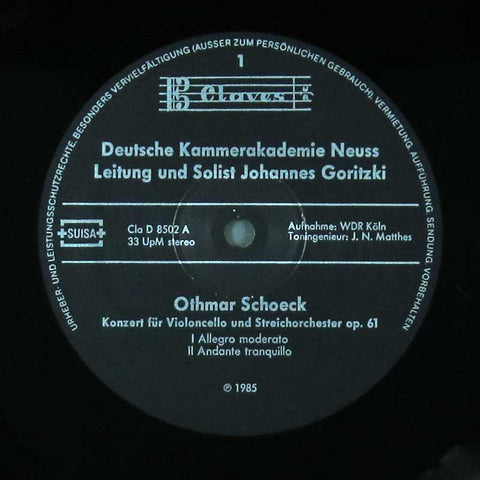 Schoeck - Cellokonzert / Reger Lyrisches Andante