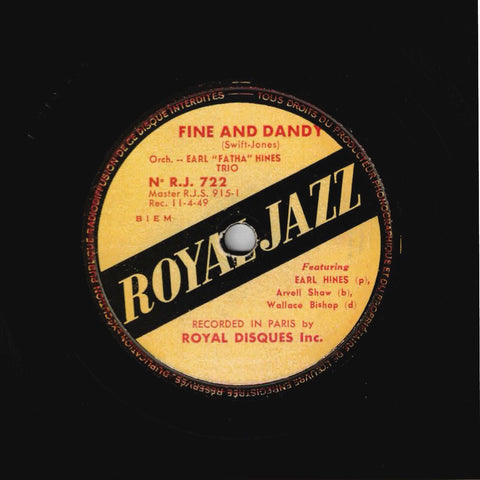 Earl "Fatha" Hines Trio – Fine And Dandy / Boogie Woogie On The St-Louis Blues